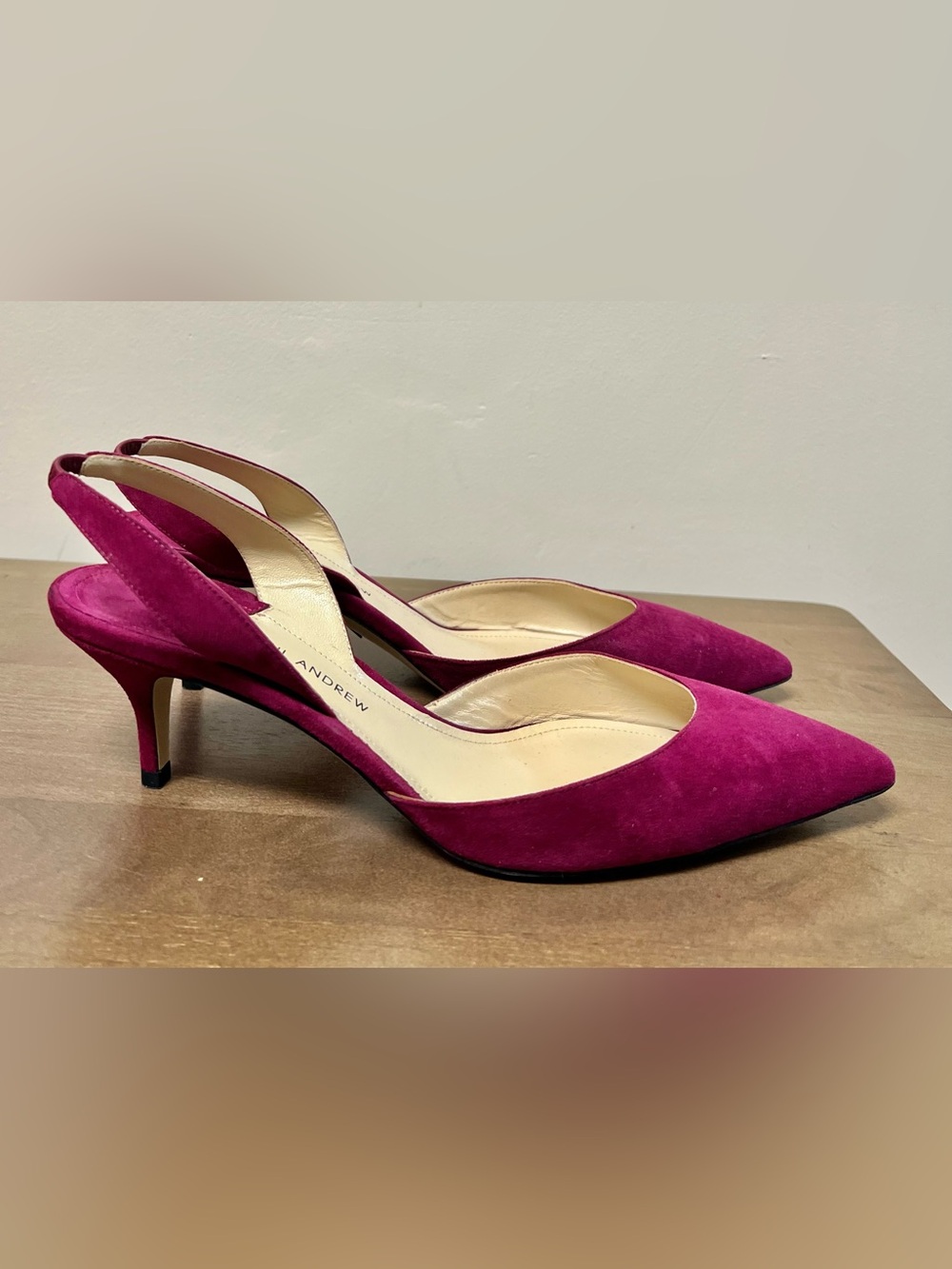 NEW Paul Andrew Rhea Italy 39.5 Deep Magenta Suede Pointed Slingback Pumps Shoes
